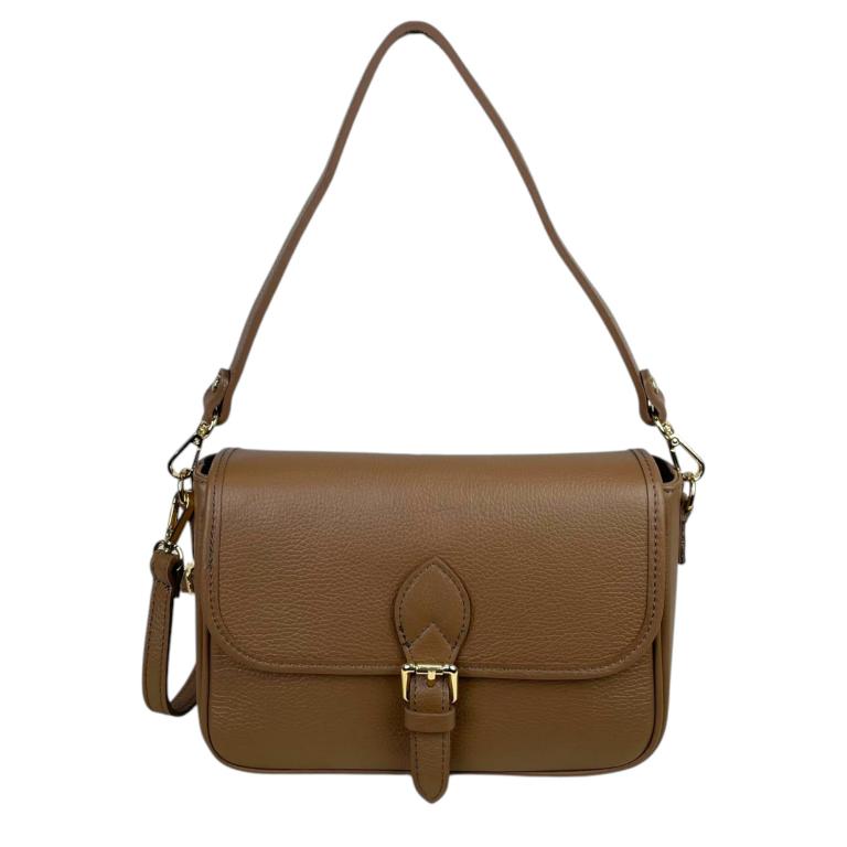 Bolso Bandolera de Piel Italiana con Asa Corta y Bolsillo Trasero