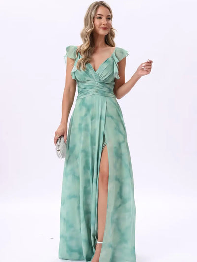 Vestido largo estilo tie-dye con volantes elegantes