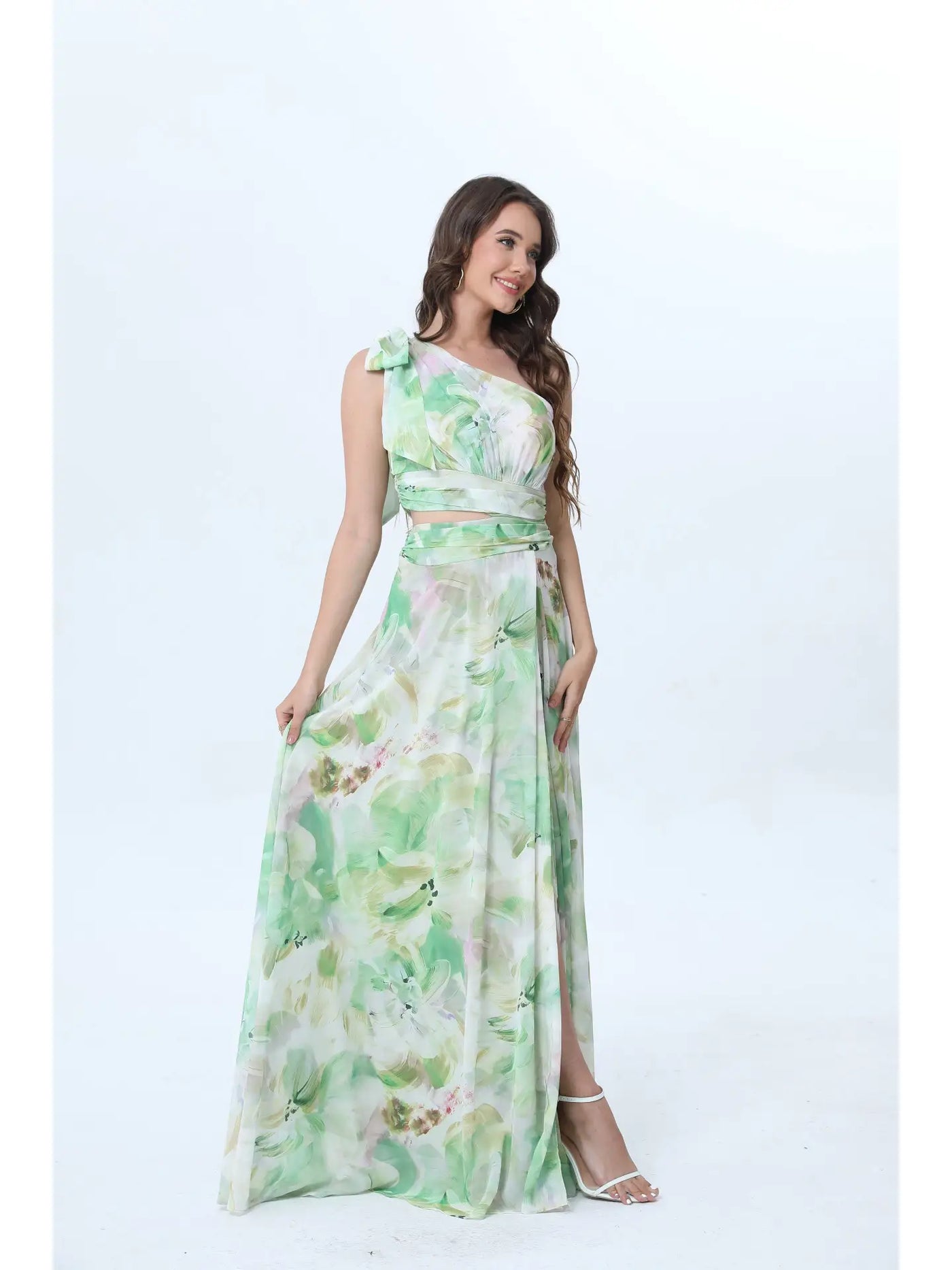Vestido largo asimétrico estampado floral