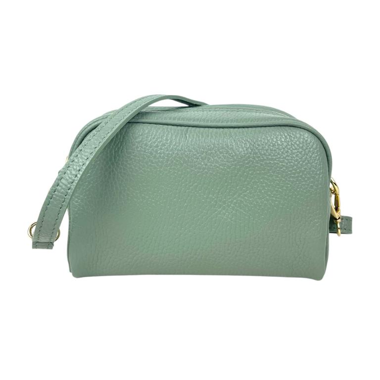 Bolso Bandolera en Piel Italiana con Bolsillo Frontal con Flecos y Cierre de Cremallera