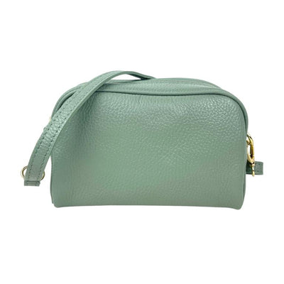 Bolso Bandolera en Piel Italiana con Bolsillo Frontal con Flecos y Cierre de Cremallera