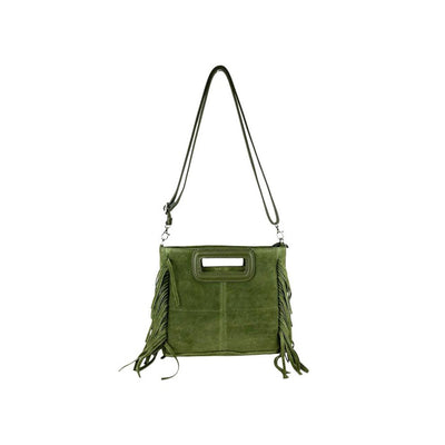 Bolso Bandolera en Piel de Serraje con Flecos Laterales y Gran Calidad Mujer