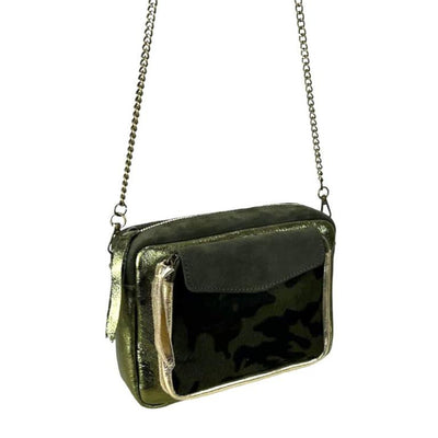 Bolso Bandolera de Piel con Diseño Animal Print y Cremallera