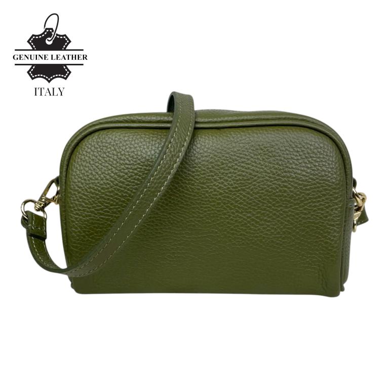 Bolso Bandolera en Piel Italiana con Bolsillo Frontal con Flecos y Cierre de Cremallera