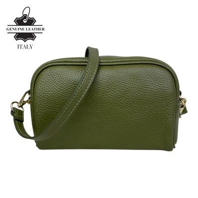 Bolso Bandolera en Piel Italiana con Bolsillo Frontal con Flecos y Cierre de Cremallera
