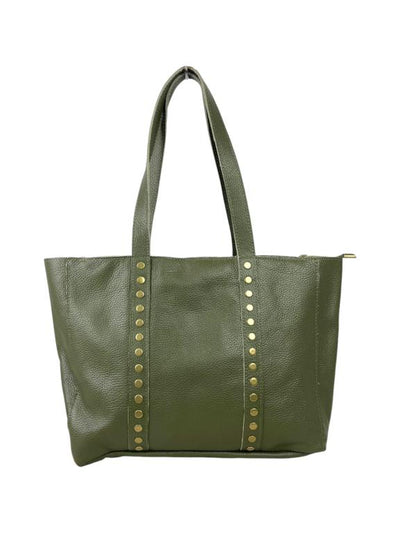 Amplio Bolso de Piel Italiana con Tachuelas Decorativas y Cierre de Cremallera