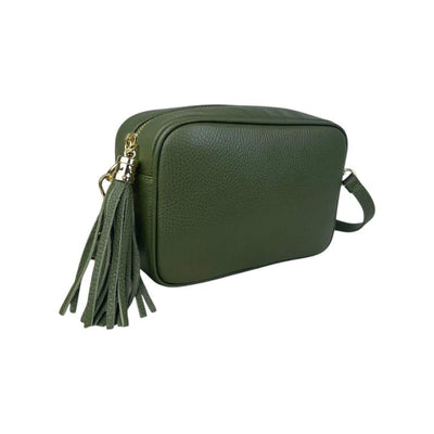Bolso Bandolera Piel Grano Italiana con Flecos Decorativos