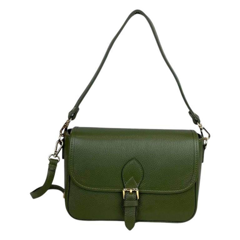 Bolso Bandolera de Piel Italiana con Asa Corta y Bolsillo Trasero